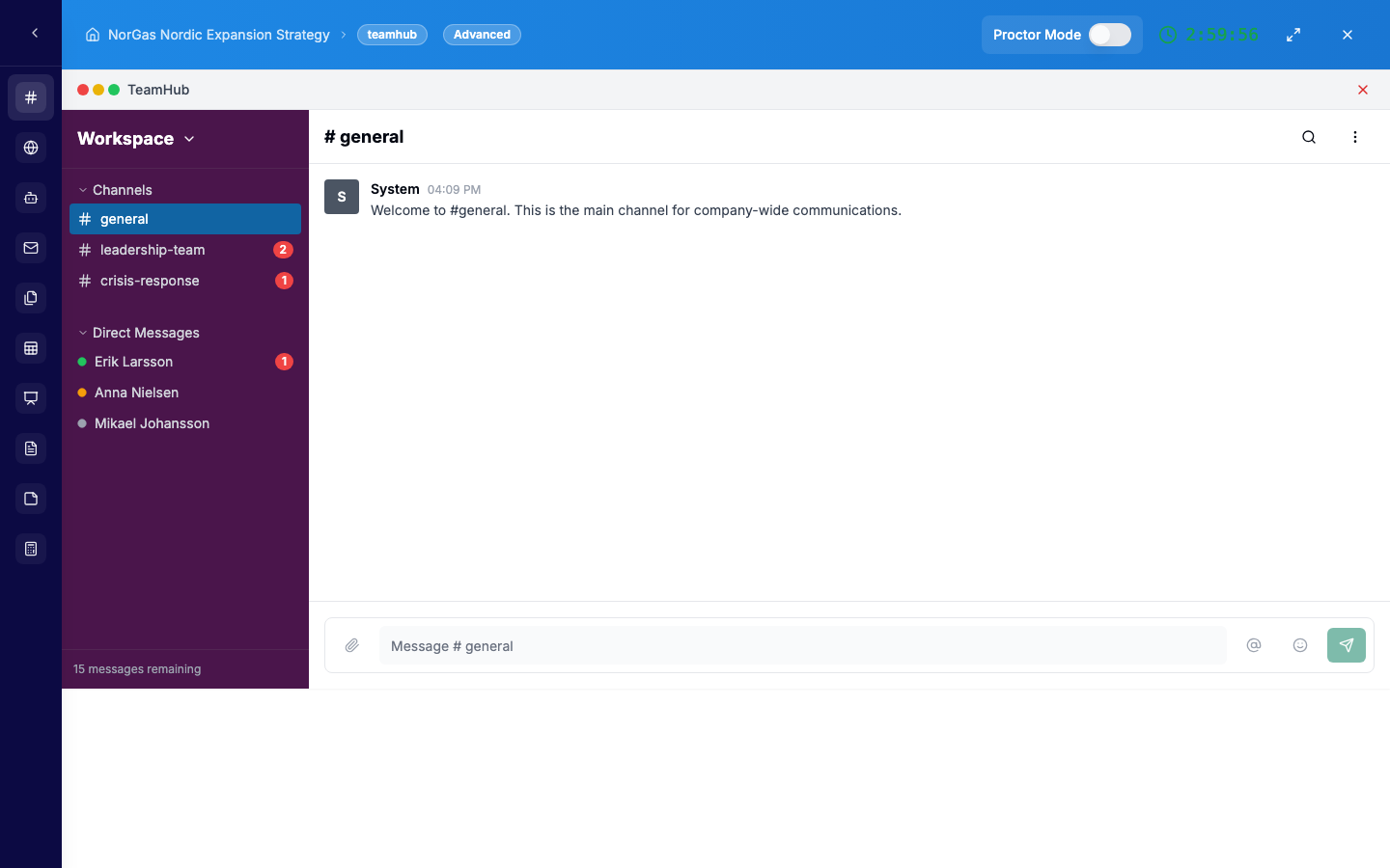 TeamHub app showing persona-based stakeholder chat channels